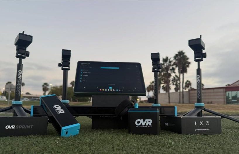 OVR Sprint timing gates and tablet on the field